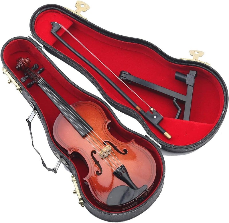 Dselvgvu Miniature Violin with Stand,Bow and Case Mini Musical Instrument Miniature Dollhouse Model Home Decoration (3.15"x1.18"x0.59") - Image 4